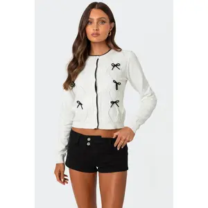 Contrast Bow Knit Cardigan Contrast Bow Knit Cardigan