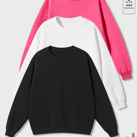 3-pack men’s drop-shoulder basic crewneck sweatshirts, featuring a classic original crewneck design that can be mixed and matched freely, suitable for all clothing occasions in everyday life.