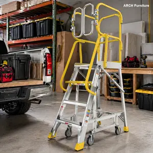 ARCH 4 Step 375lbs Aluminum Rolling Platform Ladder    RR