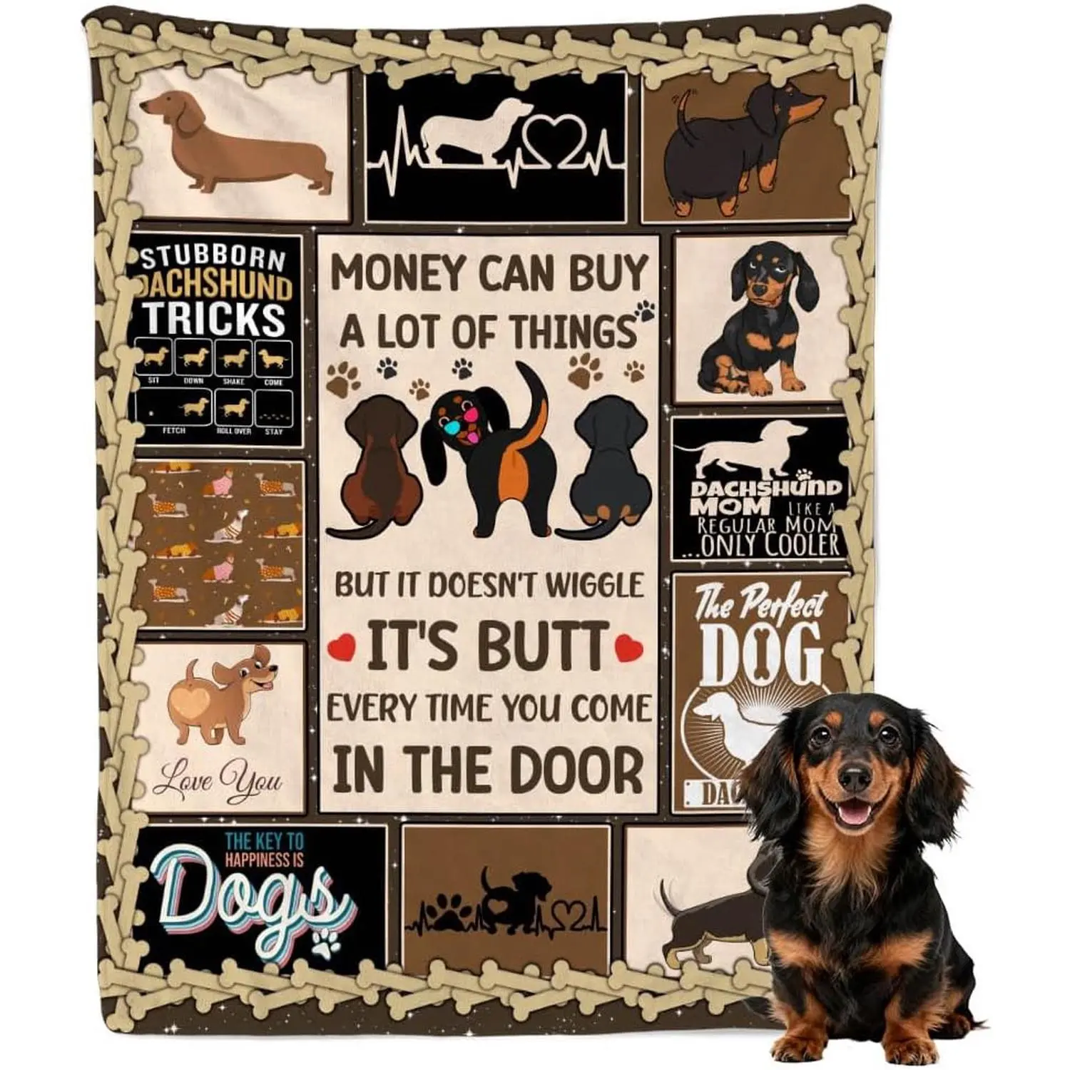Flannel Blanket |Cute Dachshund Pattern Soft Flannel Throw Blanket, Warm Cozy Lightweight Pet Blanket For Dogs Cats, Perfect For Couch Bed Sofa Home Decor| Home & Gift