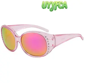 Women's Polarized Fit Over Sunglasses, Rhinestone Embellished Oversized Frame Eyewear, UV400 Protection Anti-Glare Sun Glasses, Lightweight Screwless Design Sunglasses for Prescription Glasses, Driving, Outdoor Activities, Daily Wear and summervibes