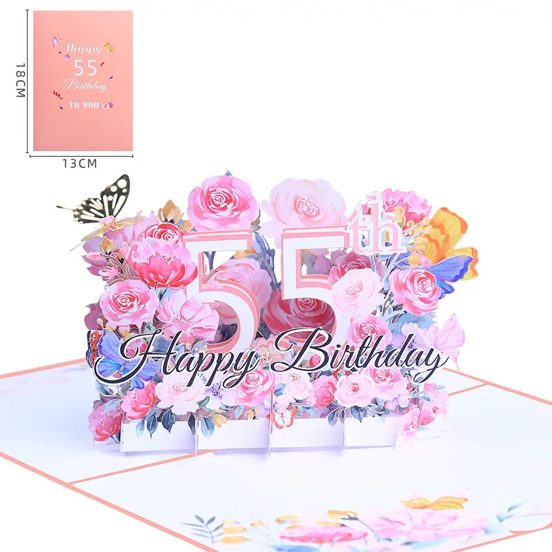 Creative 3D Floral Birthday Card with Customizable Numbers — Handwritten Message, Gift, Handmade Greeting Card for Mom and Friends
