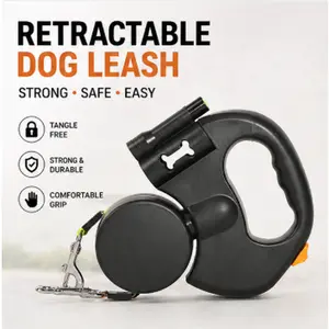 2026 Upgraded Dual Head Dog Leash 360° Tangle-Free Retractable Lead with Reflective Strap Anti-Rust Hook & Waste Bag Dispenser for Small Medium Large Dogs Hands-Free Safe Walking Black