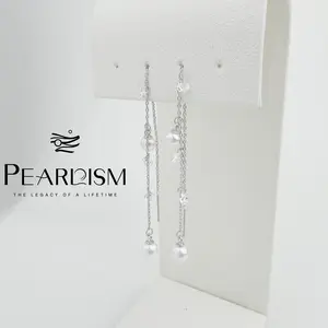 【Adee】PEARLISM Dainty Everyday Freshwater AK Pearl Earrings | 5.5-6.5mm Silver Long Chain Hypoallergenic-AFAE003