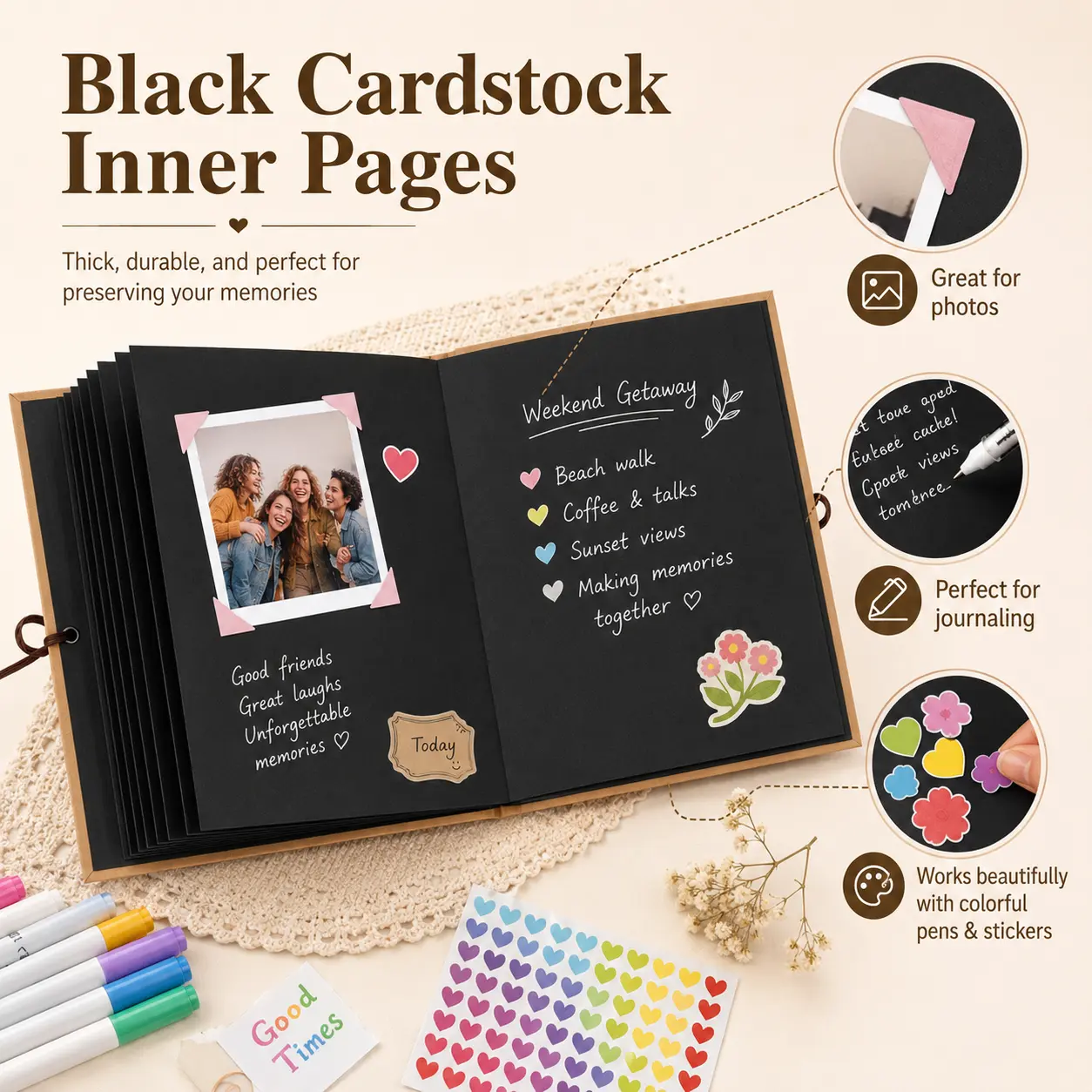 Accordion photo album DIY scrapbook for couples and classmates, stick-on style, handmade gift, helps improve hands-on skills, collectible, perfect for gifts, holidays, and memories