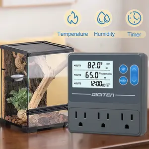 DIGITEN Reptile Temperature Controller with Timer Day-Night,3-Stage Outlet Thermostat Cooling Heating Mode Temperature Controlled for Ball Pythons,Mushroom,Fermentation,Bearded Dragon