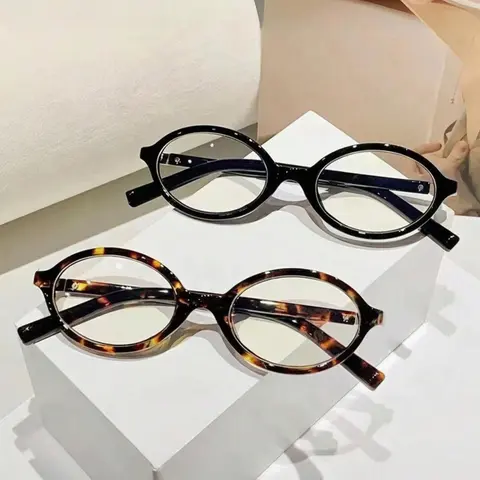 Women's Retro Hip-Hop Oval Flat, Daily Work Learning Reading Eyewear, College Style Back-To-School Accessories, Must Have Glasses, Trending Eyeglasses