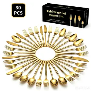 Stainless Steel Cutlery Set, Kitchen Set Cutlery, 30pcs/Set Including Knife, Fork, Spoon, Dessert Spoon and Dessert Fork, Perfect Dinnerware Service Set for Home & Restaurant Use # GLOBAL PICKS elegant dining