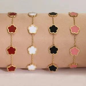 New 2026 Classic Four-Leaf Clover Series Bracelet - Multi-color Shell / Enamel Gold-plated Jewelry, Vintage Elegant Niche Design Accessor Gift for love