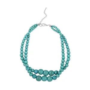 Wood Mix Stainless Steel Double Row Beaded Necklace for Women Jewelry Size 18" - Shiny Durable Beads Statement Engagement Necklaces Her -  Wedding Anniversary Birthday Christmas Gifts for Women
