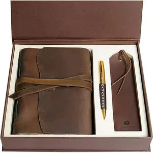 Leather Journal  Set with Antique Leather Bookmark + Pen,  Writing Notebook 7x5 Inches Unlined Leather Bound Daily Notepad For Men For Women, Luxury  Box Diary for  ages