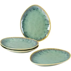 Ceramic Appetizer Plate Set, 6.75 Inch Dessert Plates, Reactive Glaze Serving Plates for Snack, Sushi, Set of 4, Microwave & Dishwasher Safe (Green)