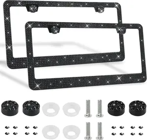 2 Pack Bling License Plate Frames Sparkly Car Plate Frame Rhinestone Auto Accessories Gift for Women Girls