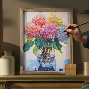 Colorful Hydrangea Vase Paint by Numbers Kit DIY Acrylic Painting for Beginners Relaxing Wall Art Home Decoration Gift 16x20inch (40x50cm)