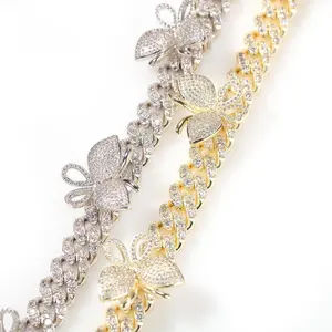 [ICE HUE]18K Gold Vacuum Plated Copper with 5A+ Sri Lanka Zircon Butterfly Cuba Necklace Miami Italy Mexico & Micro Inspired for Women & Men Luxury Jewelry,Daily Wear,Casual Fashion,Gift Idea,,Classic,Hip Hop,Simple,Sporty Style
