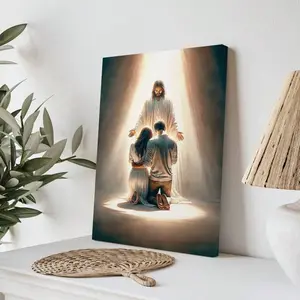 Frameless Jesus and Couple Wall Art Decor, Unframed Art Print, Holiday Party Decoration, Canvas Print Religious Style Painting for Living Room Bedroom Bathroom Home Decor, Modern Home Decoration