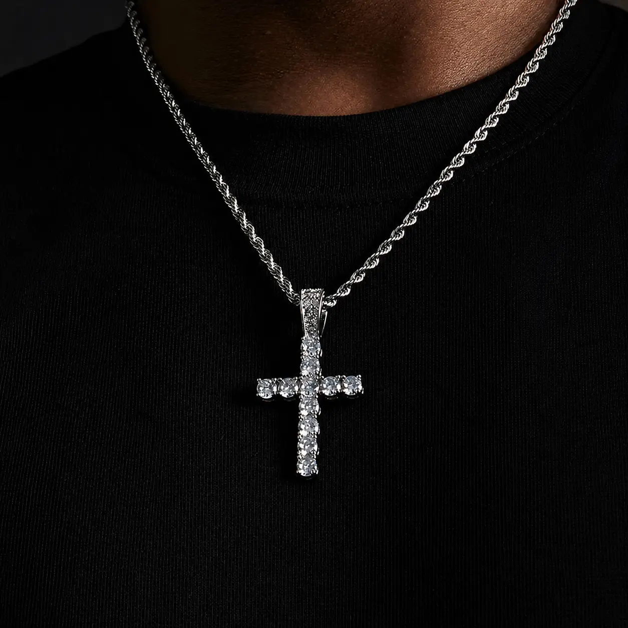 Gold Plated Cross Necklace for Women & Men, Diamond-Cut Bold Cross Pendant with Iced Out CZ, Hypoallergenic Stainless Steel Chain 16-24", Cross Chain