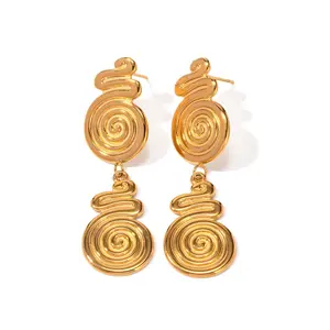 Dikixe Women's Statement Serpent Circular Dangle Earrings,Yellow Gold Plated Stainless Steel Earrings with Textured Pattern for Women's Christmas, Birthday, and Valentine's Day Jewelry Gifts