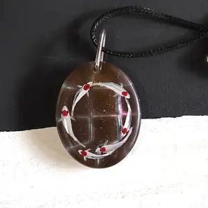 Pendant Resin Hand Painted Koi Fish Large Blue Glitter One-of-a-Kind Jewelry Brown