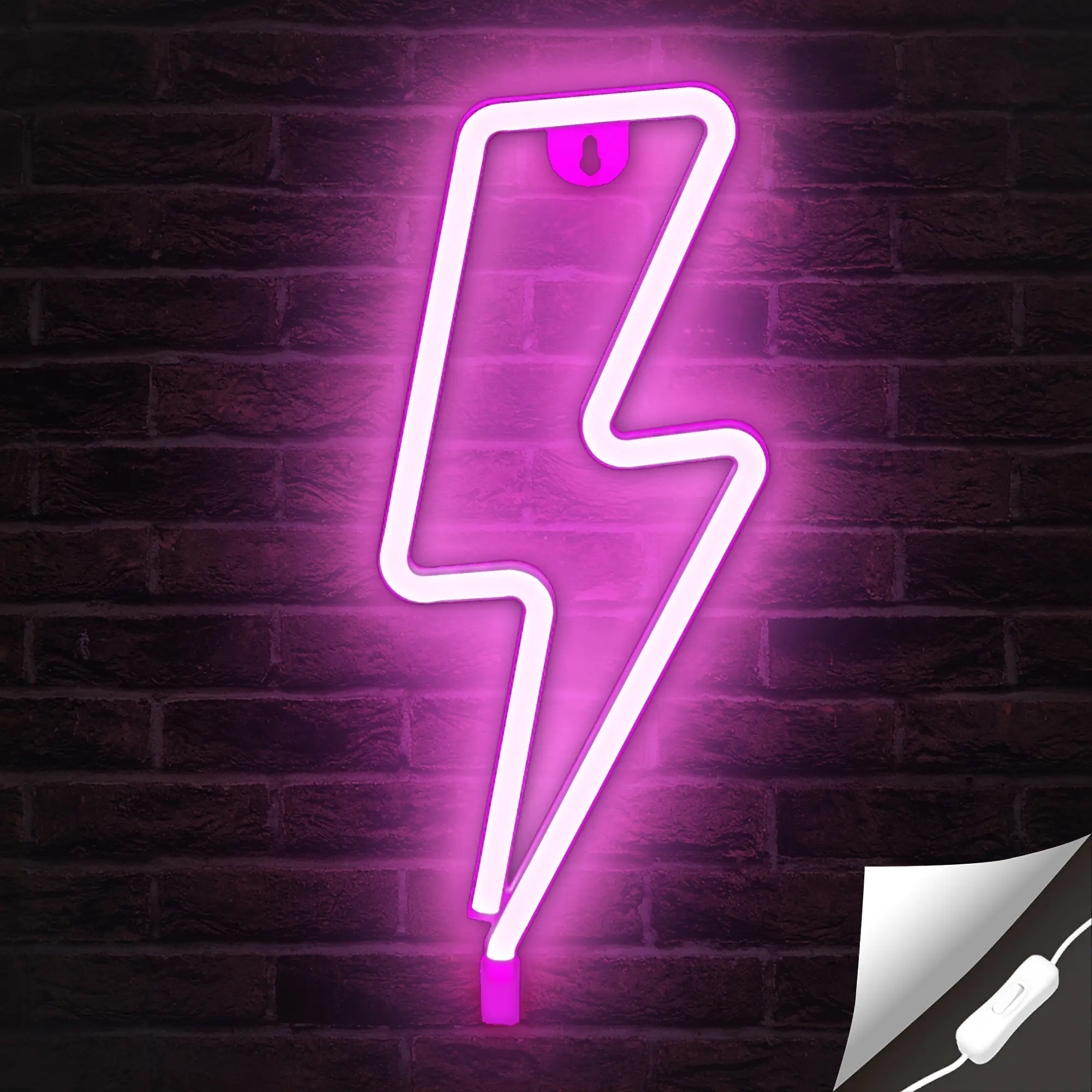 Lightning Bolt Light USB Powered LED with On/Off Switch, Neon Sign for Wall Decor, Hanging LED Signs, Gaming Room & Bedroom Use