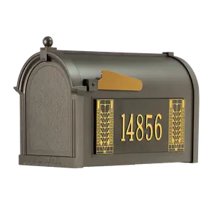Whitehall Frank Lloyd Wright Coonley Capitol Mailbox Package, Personalized Mailbox with Custom Side Plaques, Cast Aluminum Address Numbers, Outdoor Mailbox System