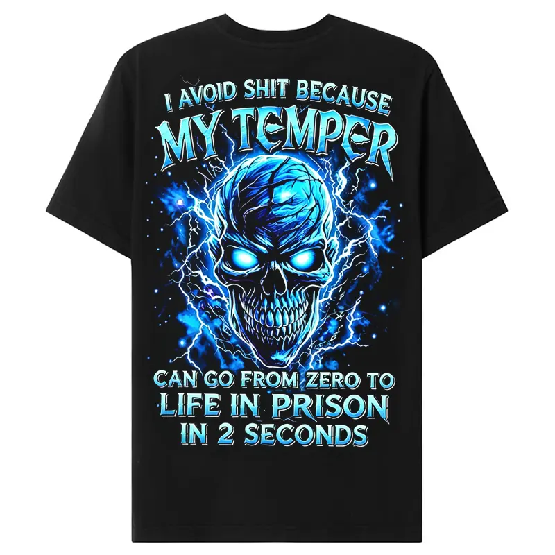 Chaosmoda Generation X I Avoid Sh*t Because My Temper Can Go From Zero to Life in Prison Custom Year Skull Men's T-Shirt