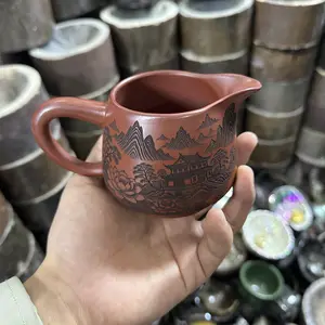 Terracotta Ceramic Pitcher with Intricate Chinese Landscape & Architecture: A Masterpiece of Traditional Pottery Art-385