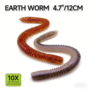 Earth Worm 4.7"/12CM Fishing Lures Soft Bait Floating Sinking Weedless Hooks for Bass Trout Black Bass Freshwater Saltwater Anglers