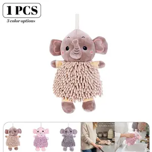 Elephant Shape Hand Towel with Hook, Chenille Quick-Dry Super Absorbent, Bathroom and Kitchen Use, 3 Colors Available, Quick Drying Towel
