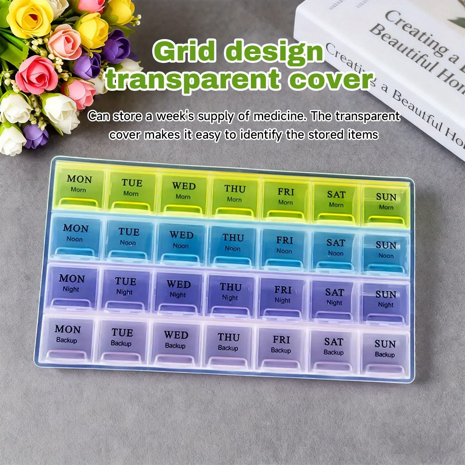 28-Compartment Weekly Medication Organizer with Labeled Days，Food-Safe PP Material，Portable Pill Box with Clear Lid & Dividers, Durable Storage Case for Daily Medication Management, Ideal for Travel, Home, or Gift