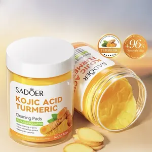 SADOER Kojic Acid Turmeric Cleaning Pads, 50PCS Deep Clean Exfoliating Pads for Dark Spots & Makeup Residue, Brightening Skin Cleansing Pads for Face & Body