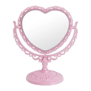 Pink Heart Mirror for Desk Cute Coquette Room Decor Small Mirror with Stand,Vanity & Bathroom Double-Sided Rotating Makeup Table Mirror