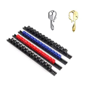 4 Storage Racks with 2 Wrenches in Silver Color and, Plastic Screwdriver Display Rack, Multi-Functional Keychain Wrench Organizer, Portable Mini Tool Storage Rack