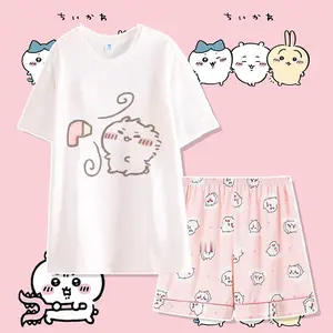 Anime chiikawa pajamas summer cotton round neck short sleeved pants loose casual comfortable cute cartoon chiikawa home clothes