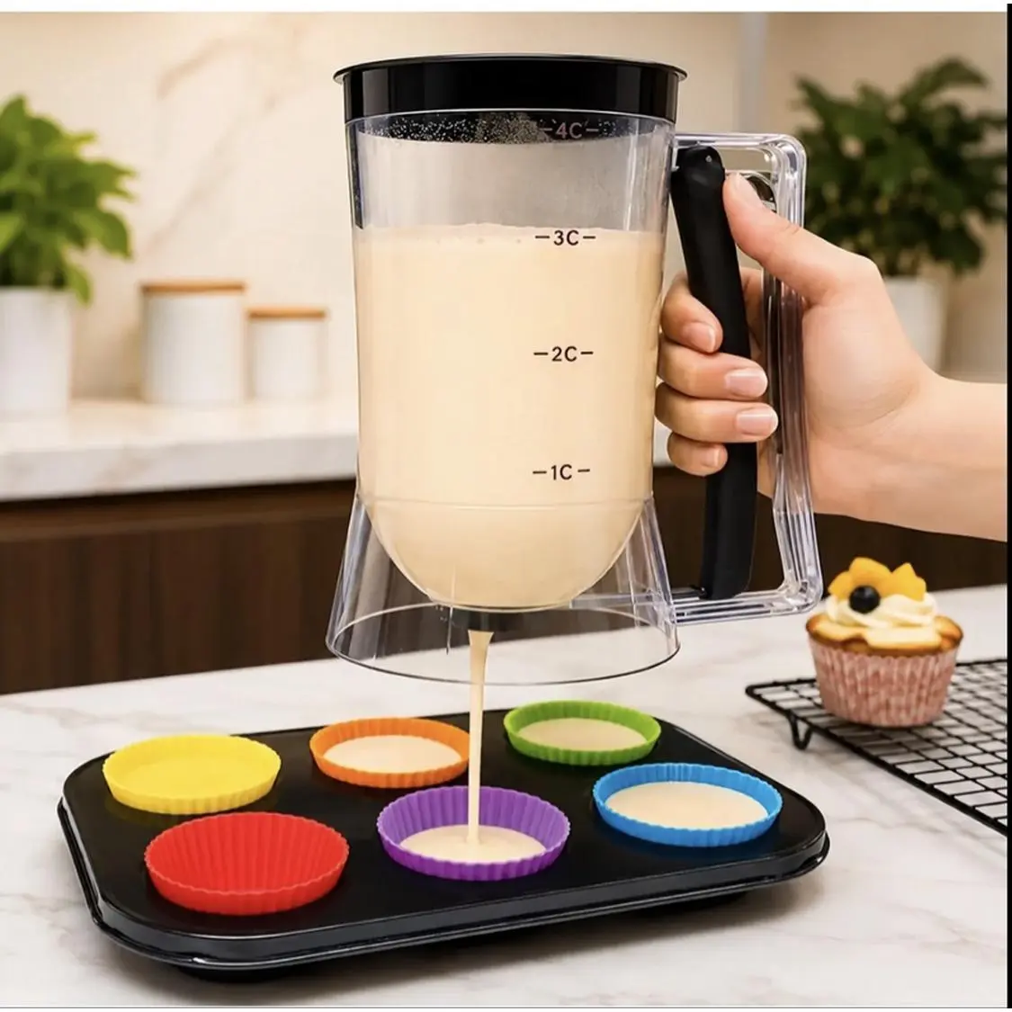 Cupcake Batter Separator and Dispenser Handheld Funnel Measuring Cup Tool for Mess-Free Baking Perfect for Cupcake Making