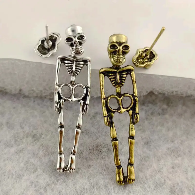 Vintage DIY Cosplay Skeleton Earrings - Spooky Artificial Gemstone Jewelry, Halloween Party Accessories for Trick-or-Treat Night