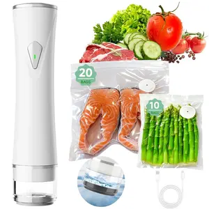 SJPACK Compact Vacuum Sealer for Food (Vacuum Sealer Machine + 30 Reusable Vacuum Bags)