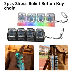 2 PCS LED Light Keyboard Fidget Toy 4-in-1 Button Clear Finger Clicker Stress Relief Decompression Keychain for Adults Ideal Gift for Friends Colleagues and Family