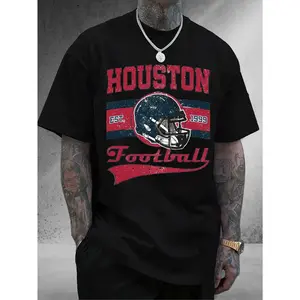 MenS Houston Football Team Graphic T-Shirt - Vintage 1999 Design with Helmet & Logo, 100% Casual Fan Apparel, Short Sleeve Round Neck Tee for Game Day & Casual Attire, Ideal Gift for Sports Fans( Autograph Style Lettering), Sports Humor, High-Quality