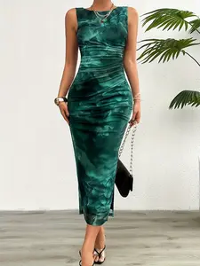 Elegant Round Neck Sleeveless Fit Bodycon Dress, All-Season Wear, Fashionable Women's Long Dress, Perfect for Any Occasion