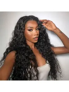 Glueless Wigs Human Hair Pre Plucked Pre Cut 5X5 Water Wave Closure Wigs Deep Curly Glueless Human Hair 180% Density Glueless Wigs for Beginners Brazilian Human Hair Natural Color