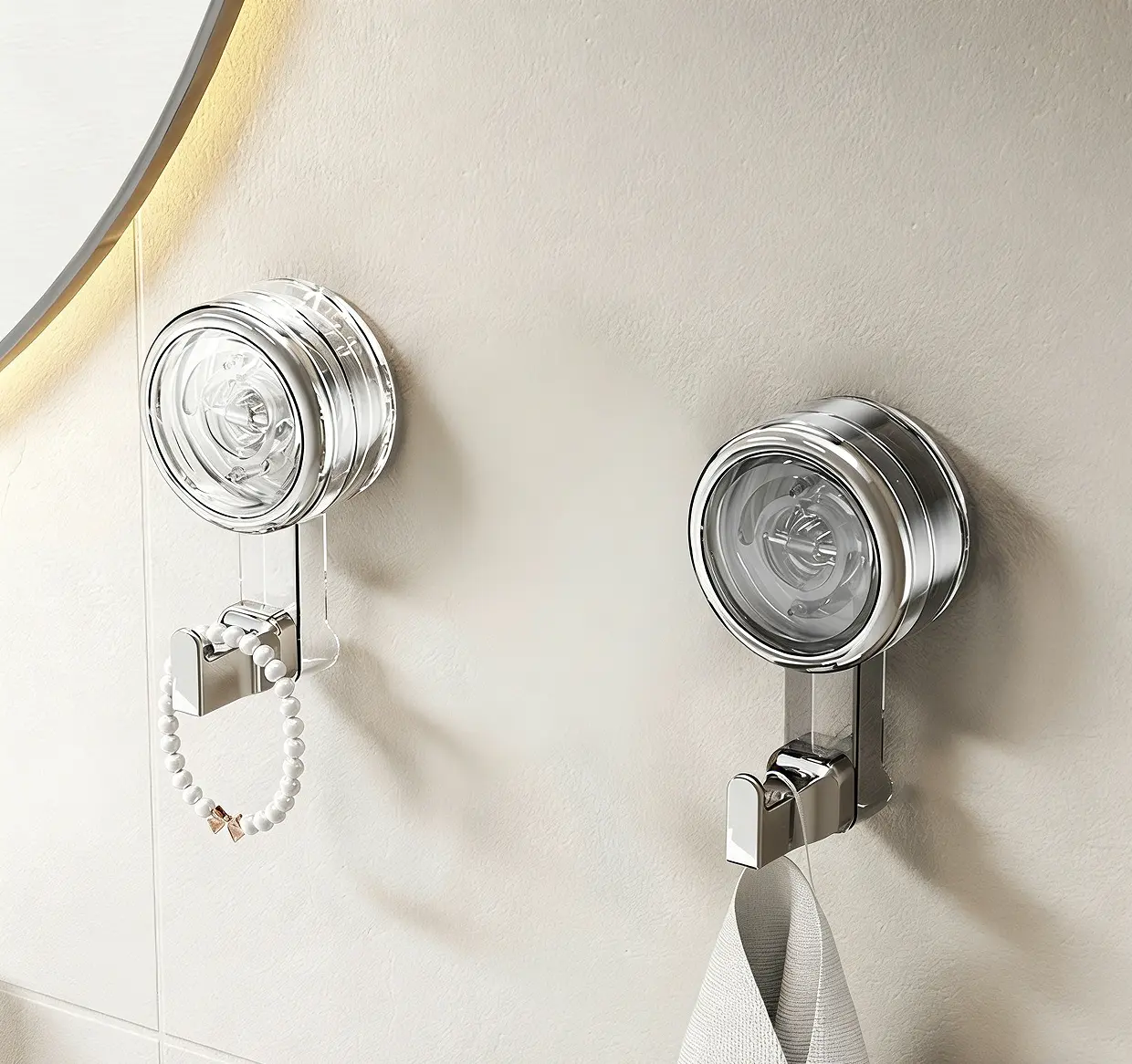 2 Pack Vacuum Spin-on RemovableSuction Cup Hooks, shower hooks, Removable Reusable No Drill Heavy Duty Wall Hooks for Shower Towel, Bathroom Kitchen Organizer
