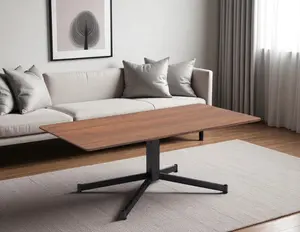 360 Stand Mid-Century 48 in. Rectangular Height-Adjustable Wood Top Pedestal Coffee Table, Steel Base (Model 556699, Brown & Black), Classic Coffee Tables
