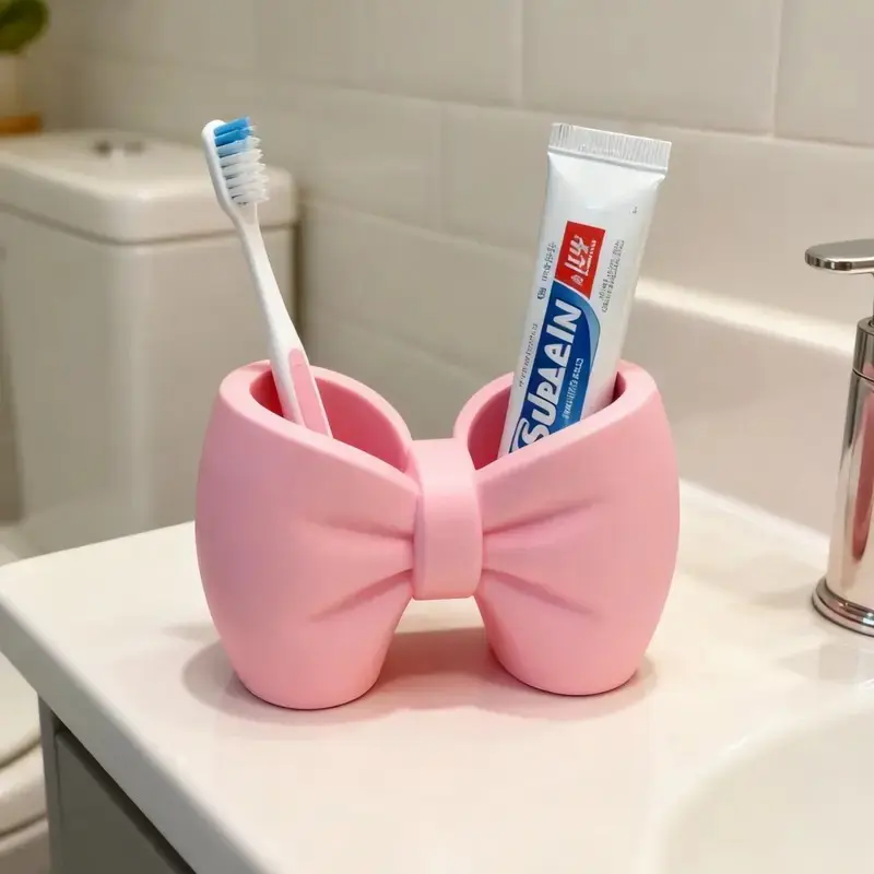 Bowknot Toothbrush Holder | Standup Brush Holder | Bathroom Vanity Organizer for Toothbrushes & Toothpaste | Decorative Storage Stand | Toothbrush Holders for Bathrooms | Perfect Gift for Valentine'sDay/Christmas/New Year