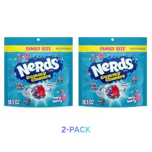 NERDS Gummy Clusters Candy Very Berry Crunchy and Gummy 18.5 oz Pack of 2 Sweet Sensory Adventure Treat for Sharing - Snack