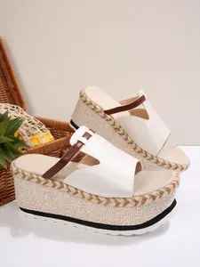 Vintage Style Jute Rope Woven Bottom Sandals, New V Cut Slip-On Slippers, Versatile Wedge Heel Shoes, Comfortable Summer Footwear