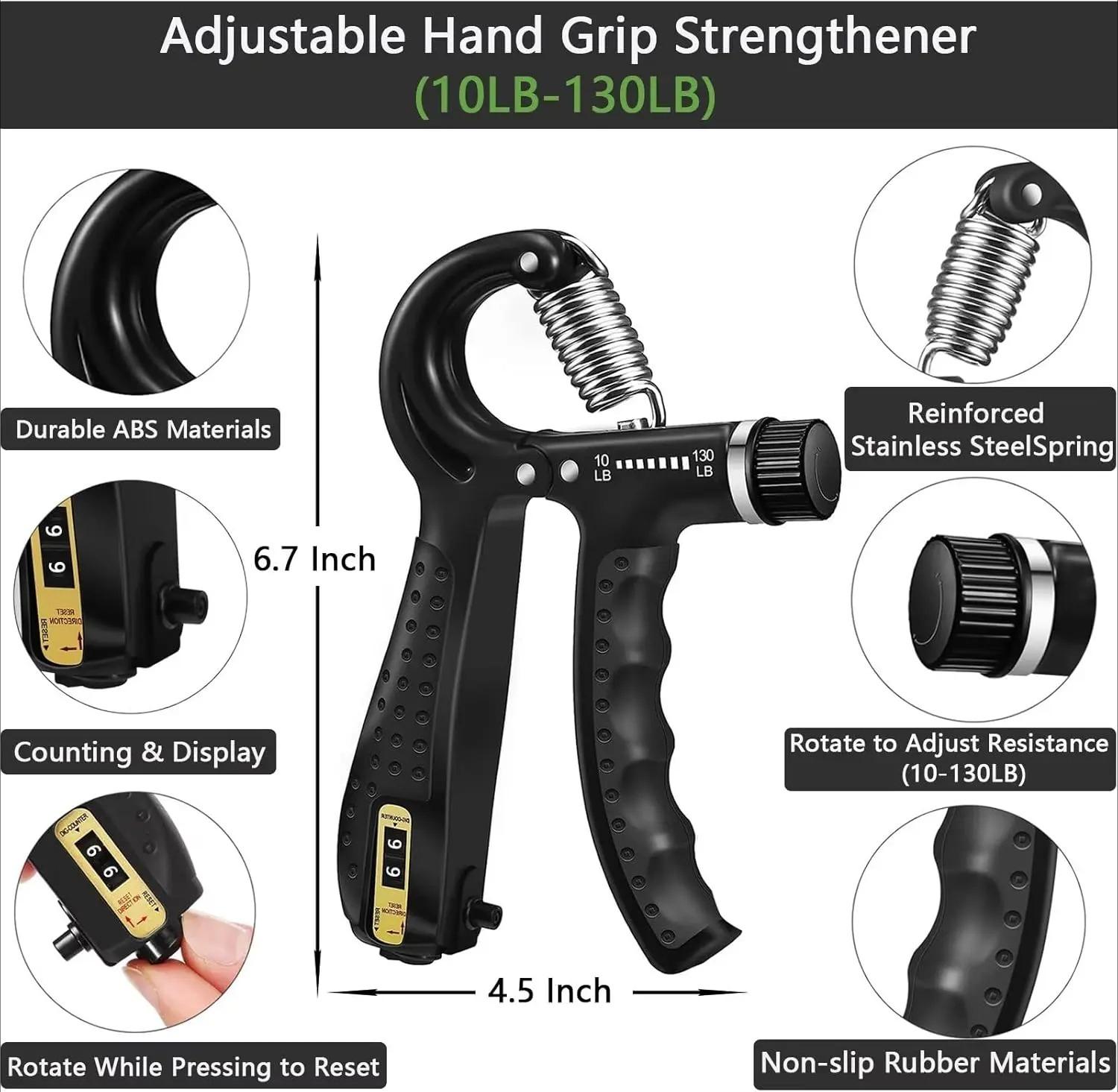 Grip Strength Trainer 5 Pack, Adjustable Hand Grip Strengthener, Forearm Exerciser Kit with Resistance Range, Hand Therapy Gripper, Massage Balls for Wrist & Forearm Training, Home & Gym Workout