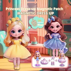 Magnetic Quiet Book Princess Costume Magnetic Stickers Set, DIY Refrigerator Magnets Reusable, Girl Dress-Up Toy for Christmas Halloween Birthday Gifts