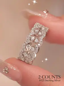 Elegant Zircon Crown Ring, Perfect for Weddings & Parties, Ideal Valentine's Gift, Silver Color, Single Wear or Stackable