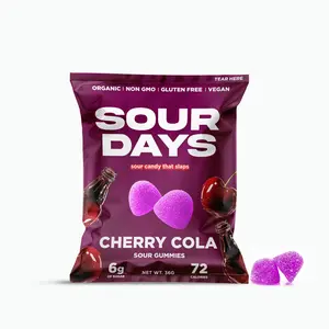Sour Days Organic Sour Cherry Cola Gummies - Non-GMO, Gluten-Free, Vegan, Naturally Sweetened with Fruit Extracts, 6g of Sugar, 36g Net Weight